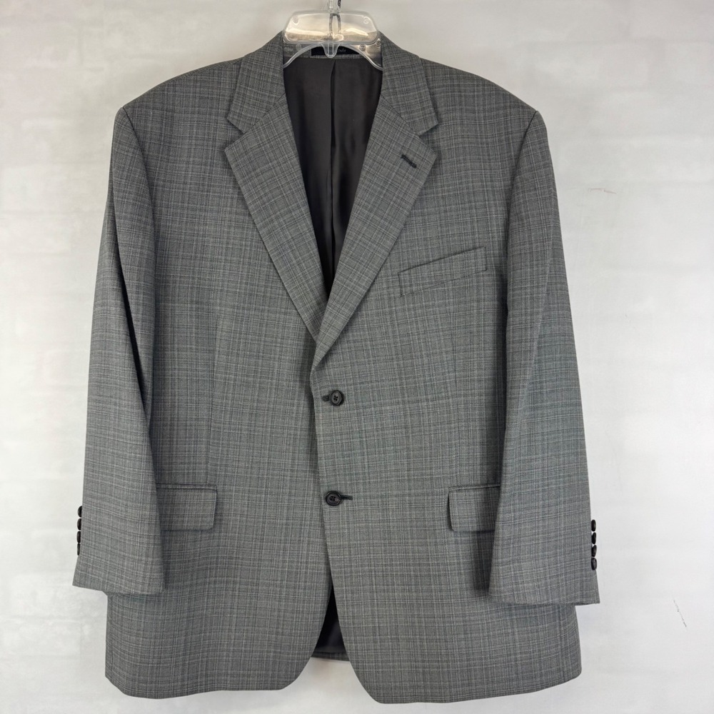 Lauren Ralph Lauren Made in‎ Italy Gray Plaid Silk Wool Sport Coat Blazer 44S